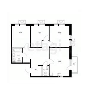 3-к квартира, вторичка, 76м2, 18/24 этаж