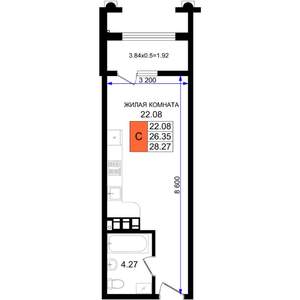 Студия квартира, вторичка, 28м2, 8/8 этаж