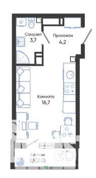 Студия квартира, вторичка, 27м2, 8/24 этаж
