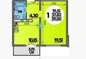 1-к квартира, вторичка, 39м2, 14/16 этаж