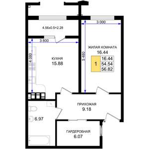 1-к квартира, вторичка, 57м2, 7/8 этаж