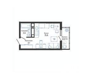 Студия квартира, вторичка, 23м2, 17/24 этаж