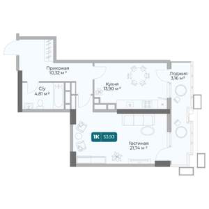 1-к квартира, вторичка, 54м2, 10/17 этаж