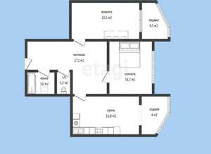 2-к квартира, вторичка, 65м2, 8/17 этаж