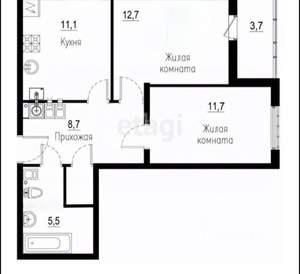 2-к квартира, вторичка, 51м2, 17/21 этаж