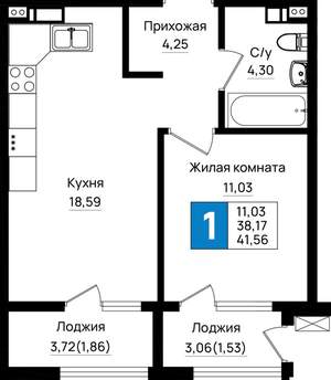 1-к квартира, вторичка, 42м2, 8/18 этаж