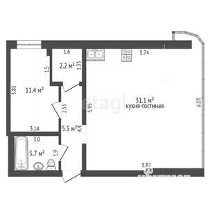 1-к квартира, вторичка, 56м2, 2/3 этаж