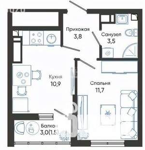 1-к квартира, вторичка, 31м2, 4/24 этаж