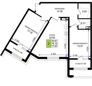 2-к квартира, вторичка, 78м2, 2/8 этаж