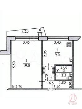 1-к квартира, вторичка, 38м2, 6/9 этаж