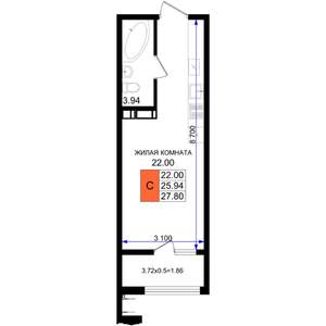 Студия квартира, строящийся дом, 28м2, 6/8 этаж