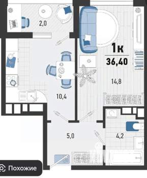 1-к квартира, вторичка, 36м2, 3/19 этаж