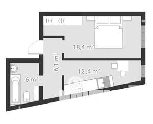 1-к квартира, вторичка, 43м2, 1/8 этаж