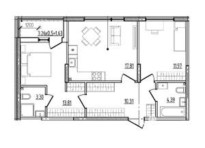 2-к квартира, вторичка, 63м2, 1/9 этаж