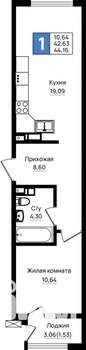 1-к квартира, вторичка, 44м2, 7/9 этаж