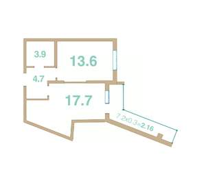 1-к квартира, вторичка, 42м2, 7/8 этаж