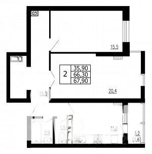 2-к квартира, строящийся дом, 68м2, 9/18 этаж