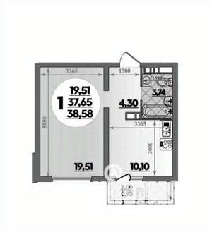1-к квартира, вторичка, 39м2, 13/16 этаж