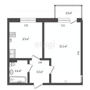 1-к квартира, вторичка, 32м2, 1/3 этаж