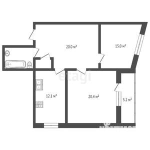 2-к квартира, вторичка, 74м2, 8/9 этаж
