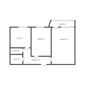 2-к квартира, вторичка, 52м2, 1/9 этаж