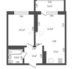 1-к квартира, вторичка, 42м2, 9/1 этаж