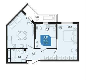 2-к квартира, вторичка, 57м2, 9/24 этаж