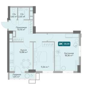 2-к квартира, вторичка, 59м2, 1/17 этаж