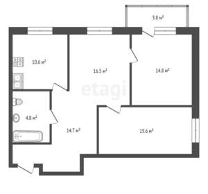 3-к квартира, сданный дом, 81м2, 13/16 этаж