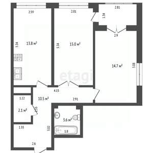 2-к квартира, вторичка, 60м2, 2/4 этаж