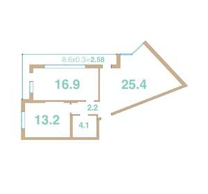 2-к квартира, вторичка, 64м2, 3/8 этаж