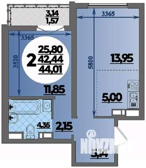 2-к квартира, строящийся дом, 44м2, 16/16 этаж