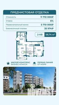 2-к квартира, вторичка, 59м2, 3/17 этаж