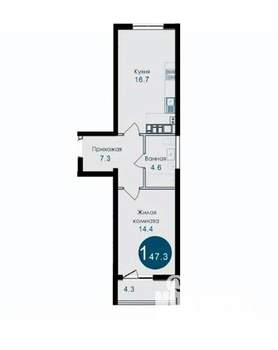 1-к квартира, вторичка, 47м2, 1/14 этаж