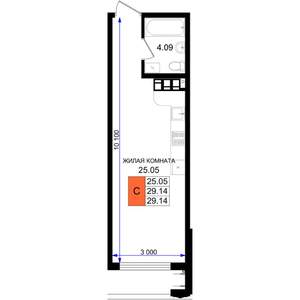 Студия квартира, вторичка, 29м2, 3/8 этаж