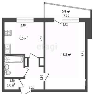 1-к квартира, вторичка, 37м2, 1/9 этаж