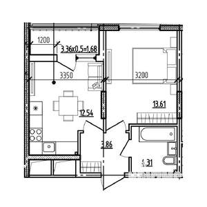 1-к квартира, вторичка, 36м2, 1/9 этаж