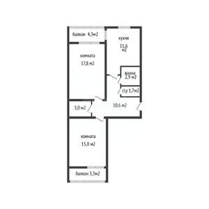 2-к квартира, вторичка, 63м2, 7/16 этаж