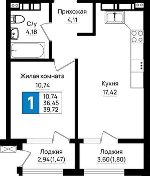 1-к квартира, вторичка, 40м2, 10/18 этаж