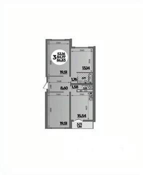 3-к квартира, вторичка, 87м2, 1/16 этаж