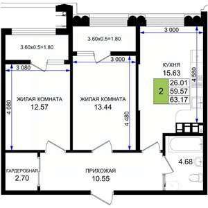 2-к квартира, вторичка, 63м2, 4/8 этаж
