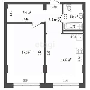 1-к квартира, вторичка, 45м2, 3/7 этаж