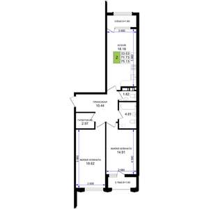 2-к квартира, строящийся дом, 75м2, 4/8 этаж