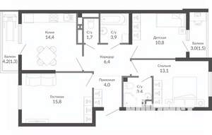 3-к квартира, вторичка, 76м2, 12/23 этаж
