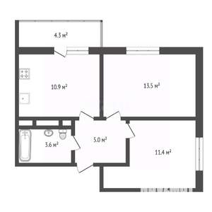 2-к квартира, вторичка, 46м2, 6/23 этаж