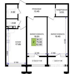 2-к квартира, вторичка, 83м2, 5/8 этаж