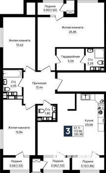 3-к квартира, вторичка, 120м2, 18/18 этаж