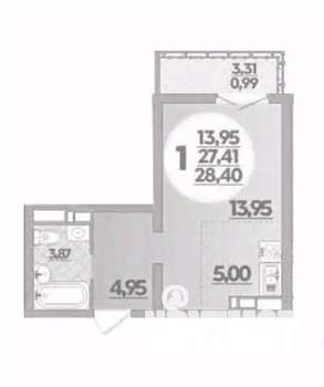 Студия квартира, вторичка, 28м2, 10/16 этаж