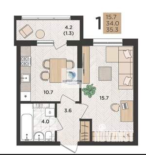 1-к квартира, вторичка, 38м2, 7/20 этаж