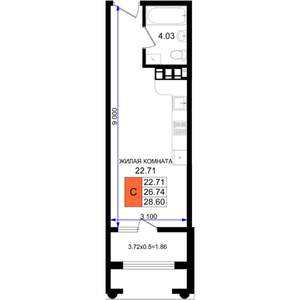 Студия квартира, вторичка, 29м2, 5/8 этаж